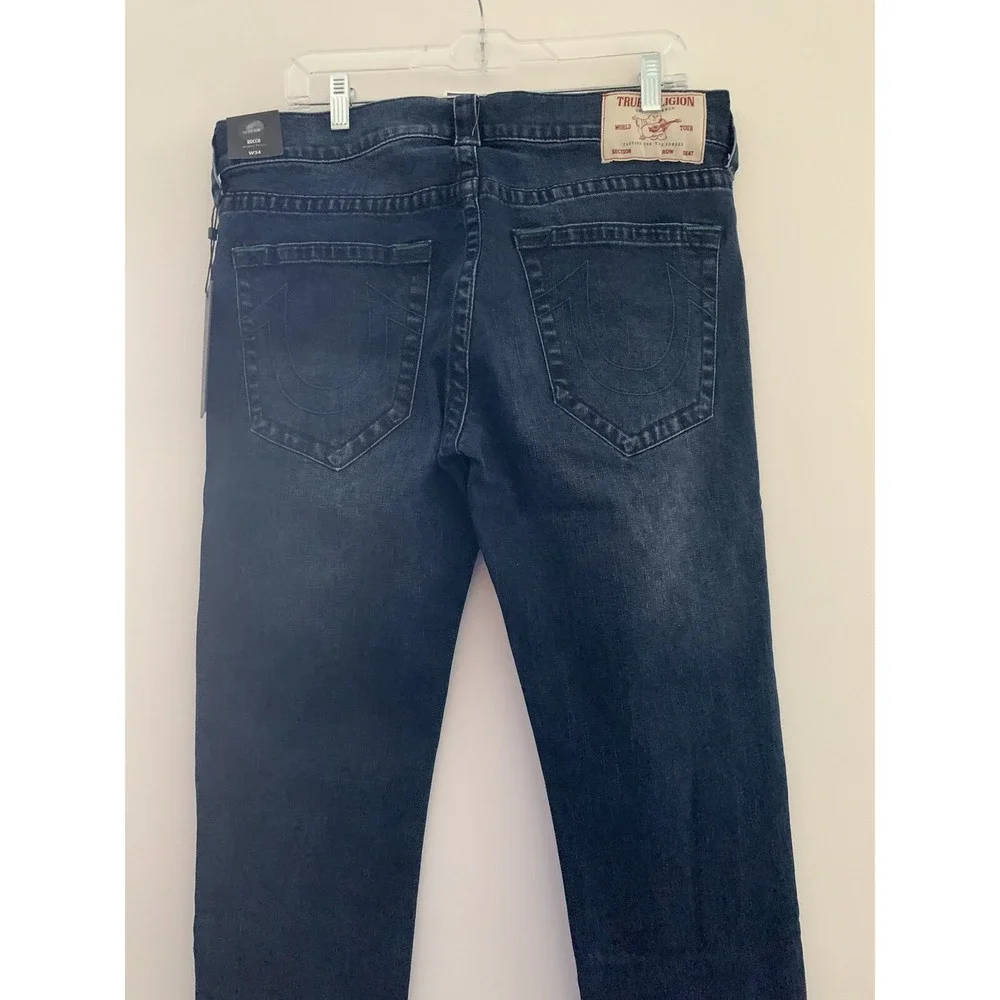 NWT TRUE RELIGION ROCCO RELAXED SKINNY NO FLAP Blue JEANS 34 X 32